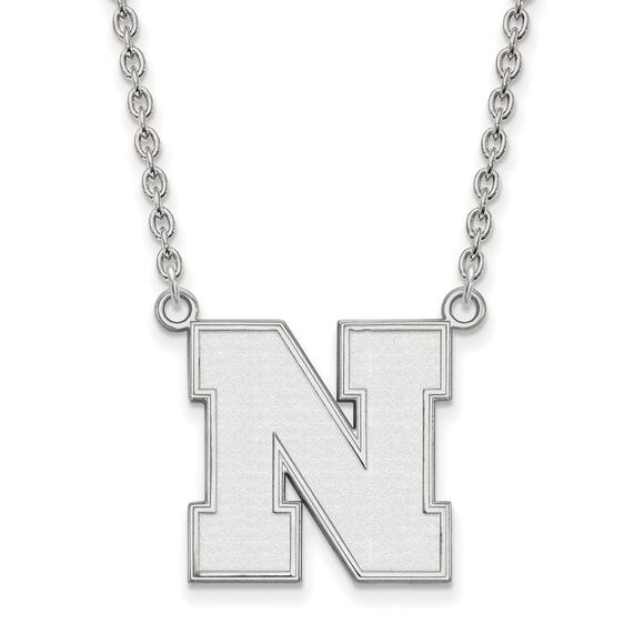 Sterling Silver U of Nebraska Large Initial N Pendant Necklace - Picture 1 of 4